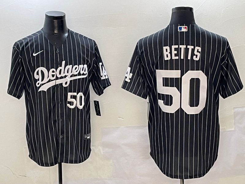 Men Los Angeles Dodgers 50 Betts Black Stripe Jointly Name 2025 Nike MLB Jersey style 7